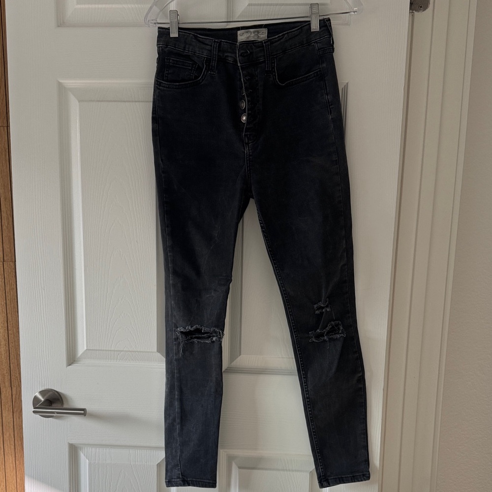 Free People Distressed Black Skinny Jeans